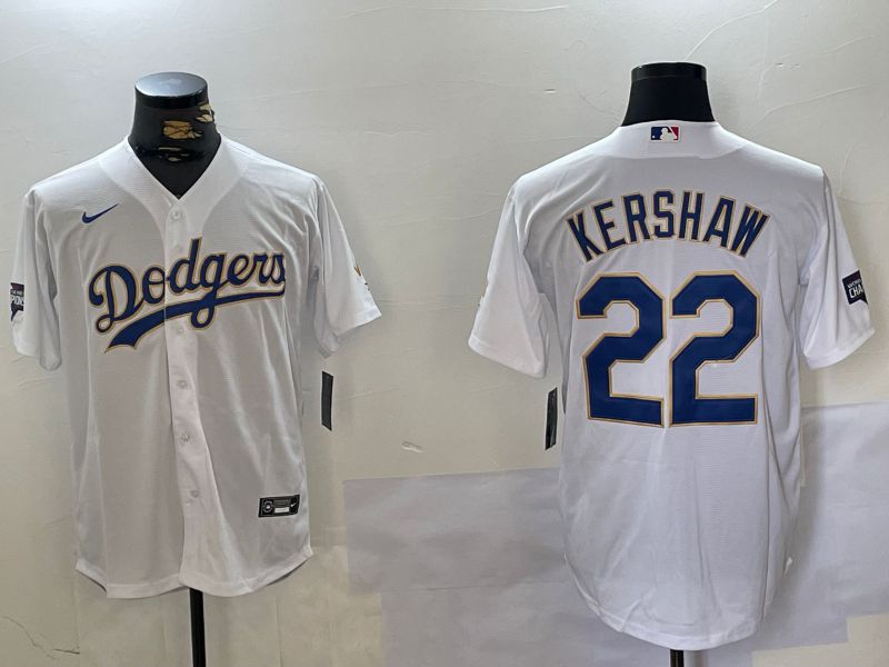 Men Los Angeles Dodgers #22 Kershaw White Game 2024 Nike MLB Jersey style 1